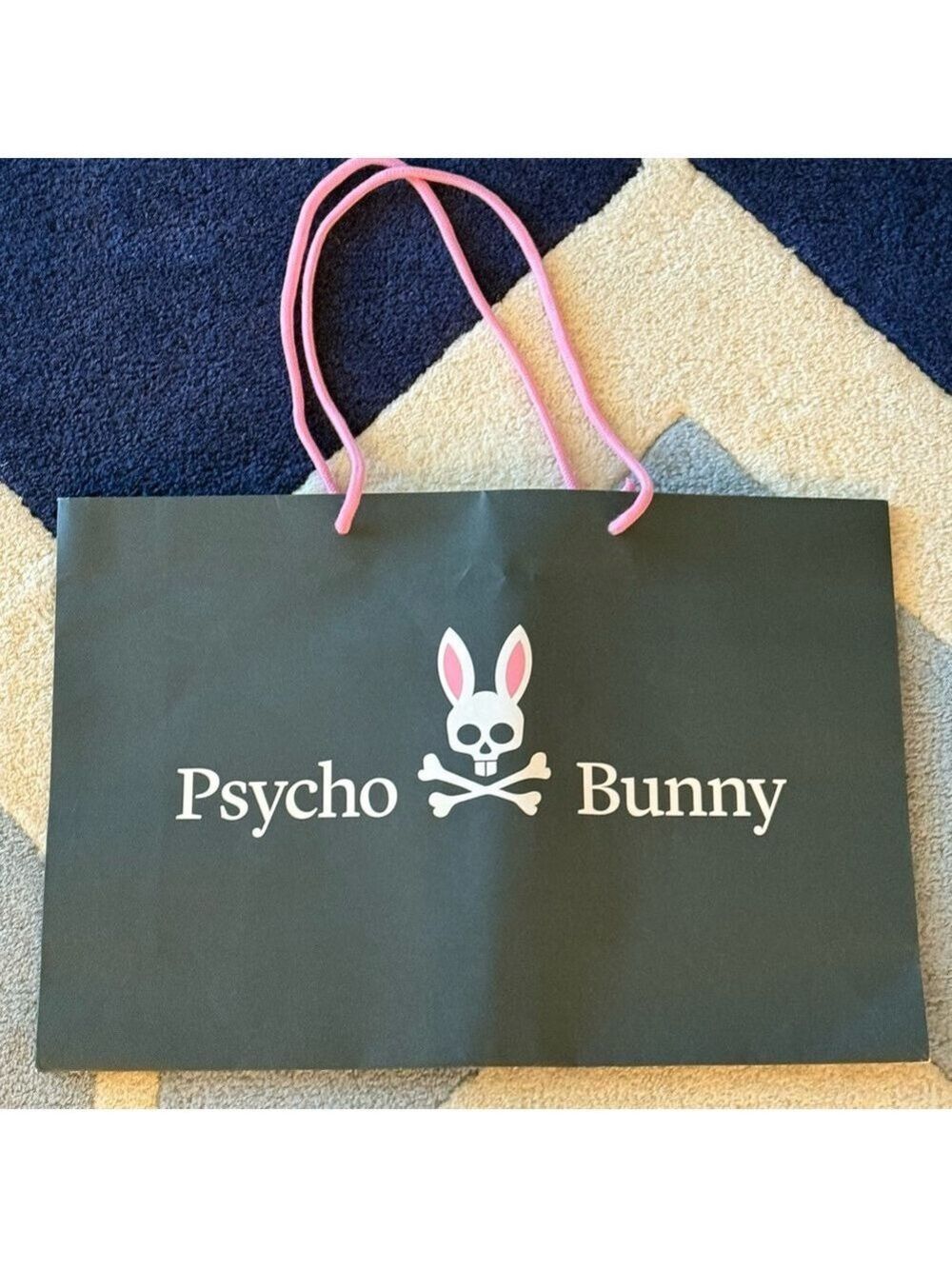 Psycho Bunny Boutique Navy Blue Shopping Bag with Pink Handles